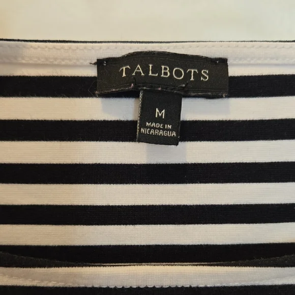 Talbots Coastal Black/White Striped Nautical 3/4 Length Button Detail Sleeve Top - Picture 6 of 7